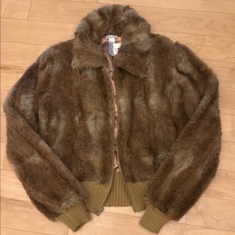 XOXO Brown Teddy Jacket Plush Faux Fur